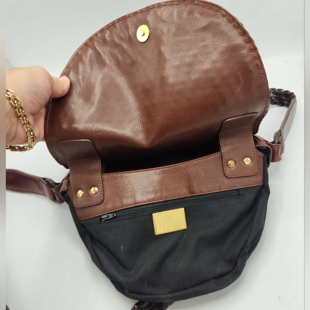 De Vecchi Hamilton Hodge Vintage Leather Woven Saddle Bag In Brown - Picture 6 of 14